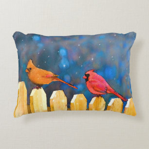 Cardinals on the Fence Painting - Original Art Decorative Cushion