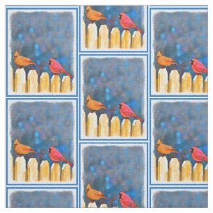 Cardinals on the Fence Painting - Original Art Fabric