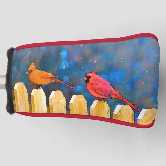 Cardinals on the Fence Painting - Original Art Golf Head Cover (Front)