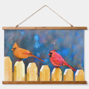 Cardinals on the Fence Painting - Original Art Hanging Tapestry