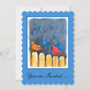 Cardinals on the Fence Painting - Original Art Invitation
