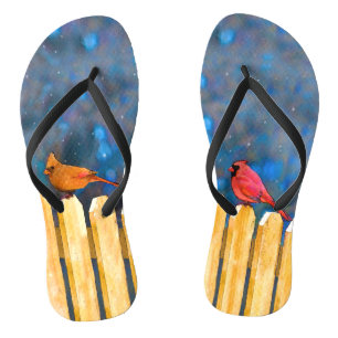 Cardinals on the Fence Painting - Original Art Jandals