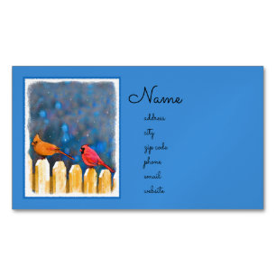 Cardinals on the Fence Painting - Original Art Magnetic Business Card