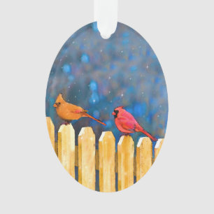 Cardinals on the Fence Painting - Original Art Ornament