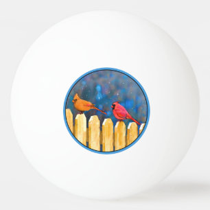 Cardinals on the Fence Painting - Original Art Ping Pong Ball