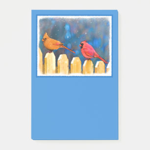 Cardinals on the Fence Painting - Original Art Post-it Notes