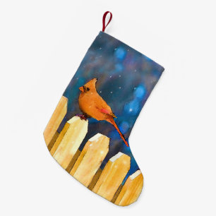 Cardinals on the Fence Painting - Original Art Small Christmas Stocking