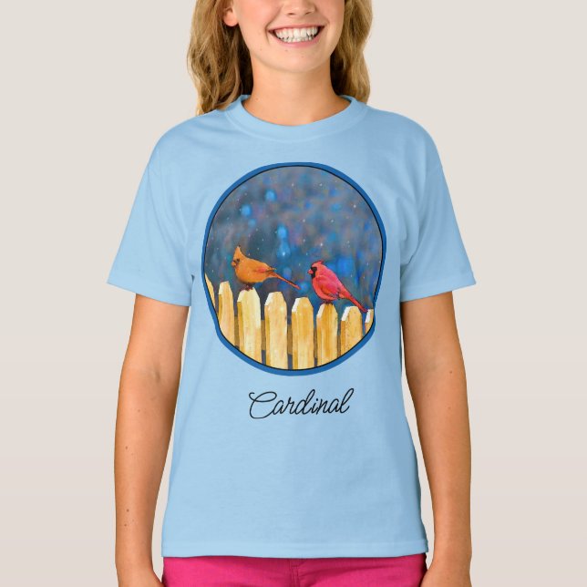 Cardinals on the Fence Painting - Original Art T-S T-Shirt (Front)