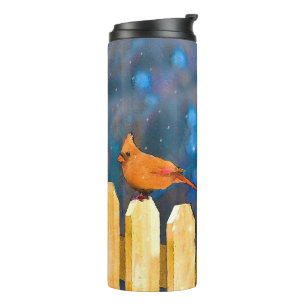 Cardinals on the Fence Painting - Original Art Thermal Tumbler