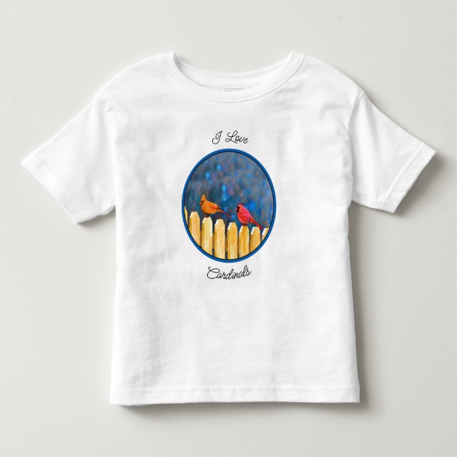 Cardinals on the Fence Painting - Original Art Toddler T-Shirt (Front)