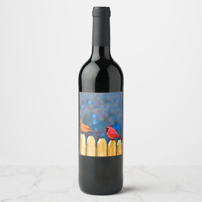Cardinals on the Fence Painting - Original Art Wine Label (Front)