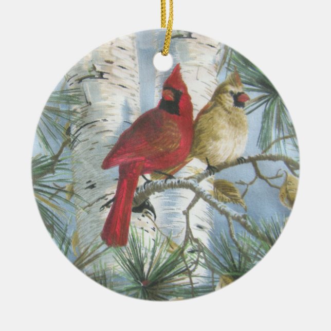 CARDINALS-ORNAMENT CERAMIC TREE DECORATION (Front)