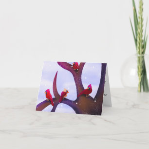 Cardinals Perched On A Tree Christmas Holiday Card