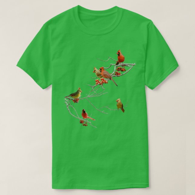 Cardinals Perching On Branches T-Shirt (Design Front)