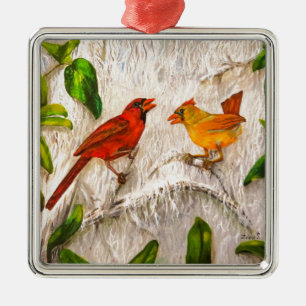 Cardinals. Singing of love Metal Tree Decoration