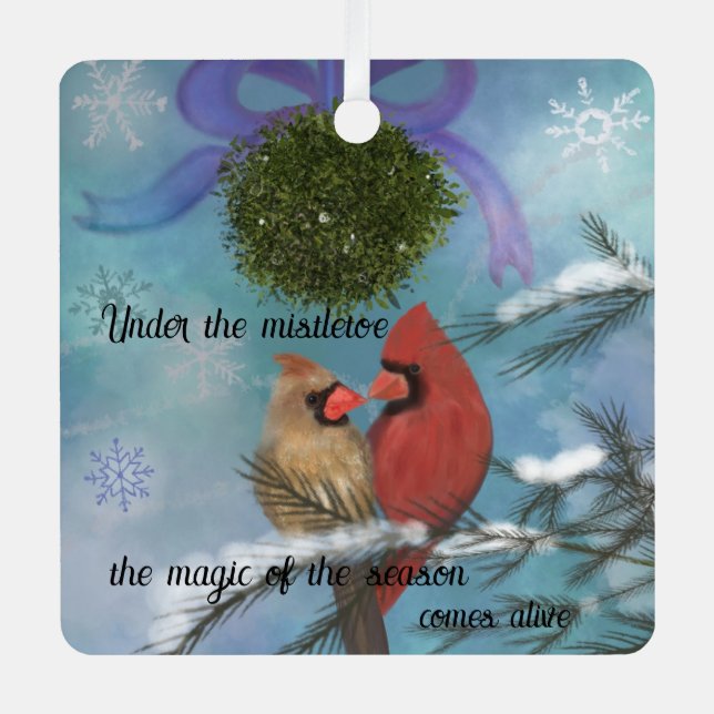 Cardinals under Mistletoe Ornament (Front)