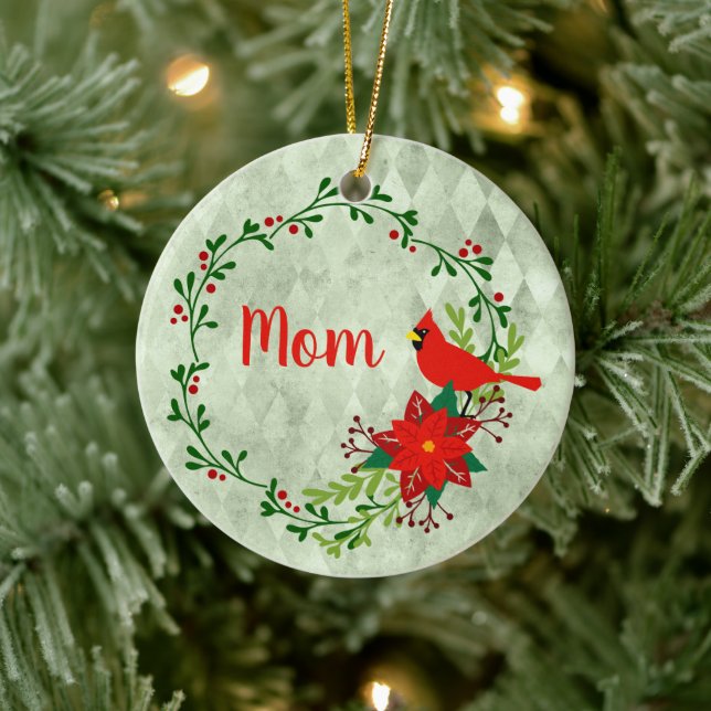 Cardinals Wreath Personalized  Ceramic Tree Decoration (Tree)