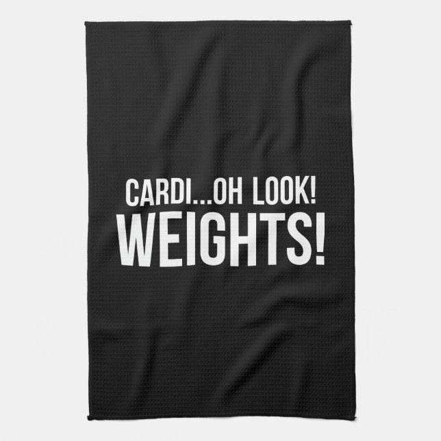 Cardio vs Weights - Funny Novelty Gym Workout Tea Towel (Vertical)
