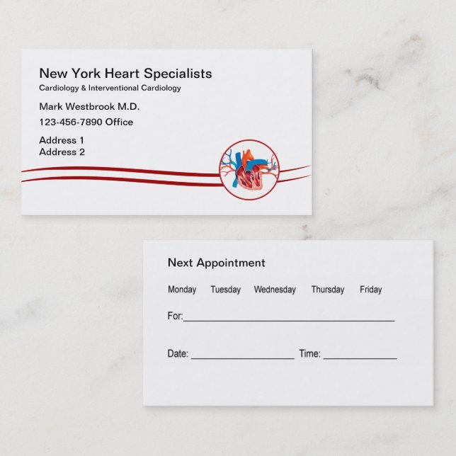 Cardiologist  Appointment Medical Centre Business Card (Front/Back)