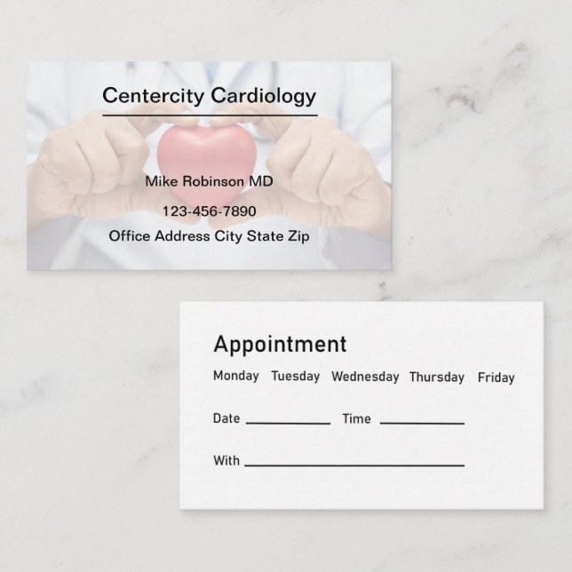 Cardiologist Office Appointment Card Design (Front/Back)