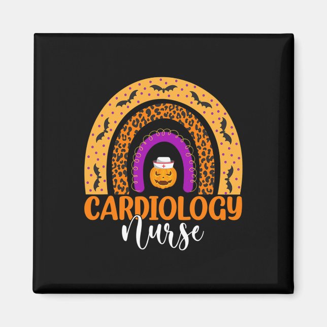Cardiology Nurse Leopard Rainbow Halloween Pumpkin Magnet (Front)