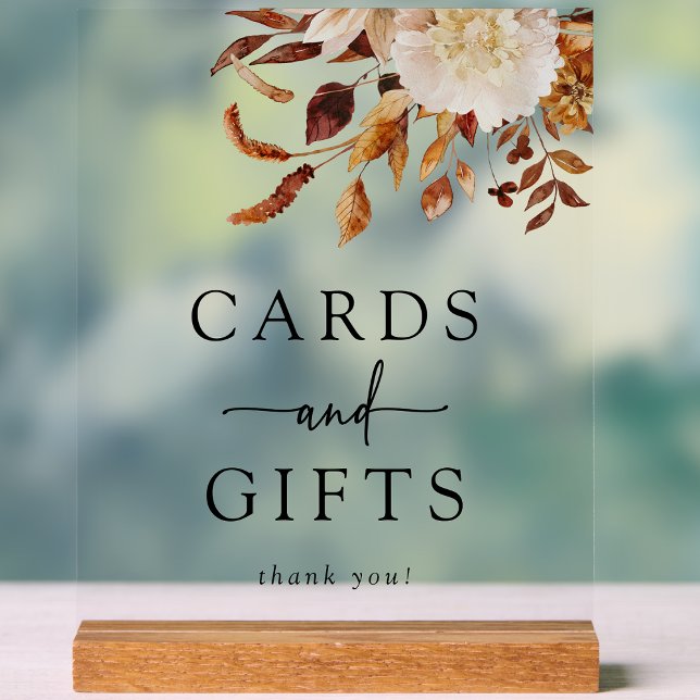 Cards and Gift Fall Acrylic Sign (Rustic Floral Wedding Cards and Gift Fall Acrylic Sign by Painted Paperie
)