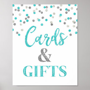 Cards and Gifts Baby Shower Sign Blue Silver Dots