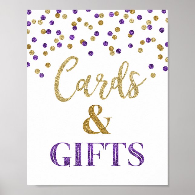 Cards and Gifts Baby Shower Sign Purple Gold Dots (Front)