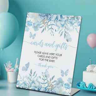 Cards and Gifts Blue Floral Baby Shower  Pedestal Sign