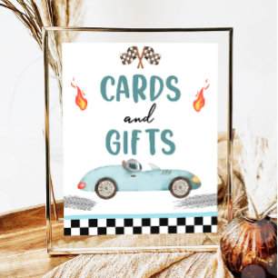 Cards and Gifts Blue Race Car Two Fast Birthday  Poster