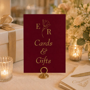 Cards and Gifts Burgundy Floral Monogram Sign