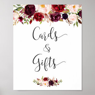 Cards and Gifts Burgundy Floral Wedding Sign