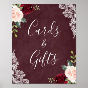 Cards and Gifts Burgundy Red Blush Floral Lace Poster