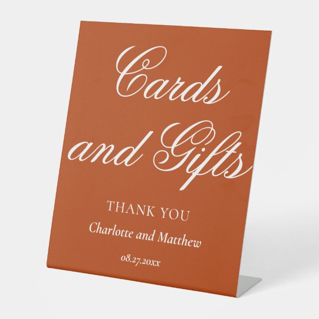 Cards And Gifts Chic Modern Rust Wedding Event Pedestal Sign (Front)