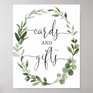 Cards and gifts greenery wreath baby shower sign