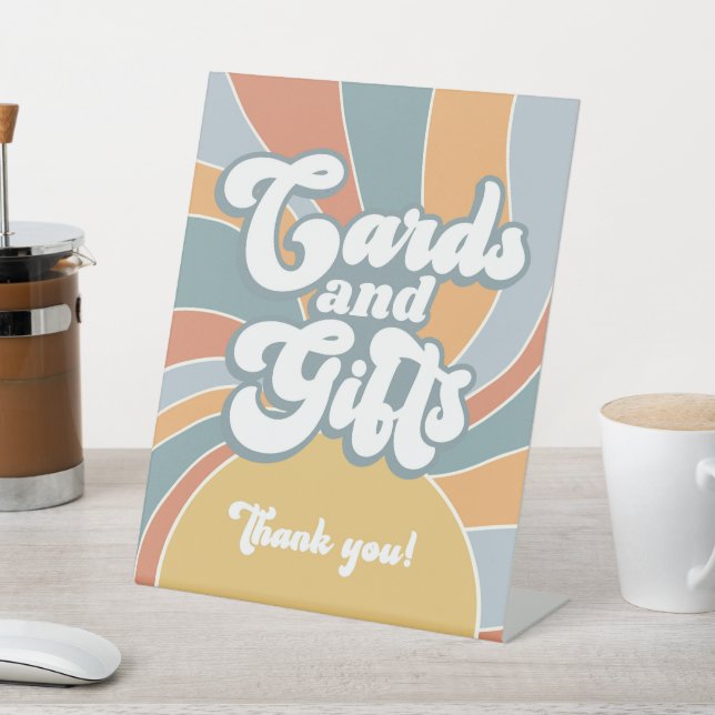 Cards and Gifts Groovy Retro Sunshine Baby Shower Pedestal Sign (In SItu)