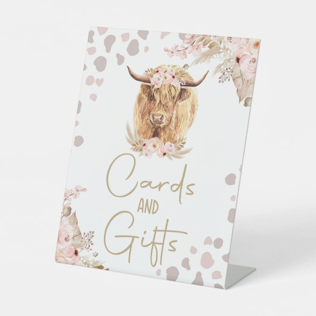 Cards and Gifts Highlander Cow Boho Farm Birthday Pedestal Sign (Front)