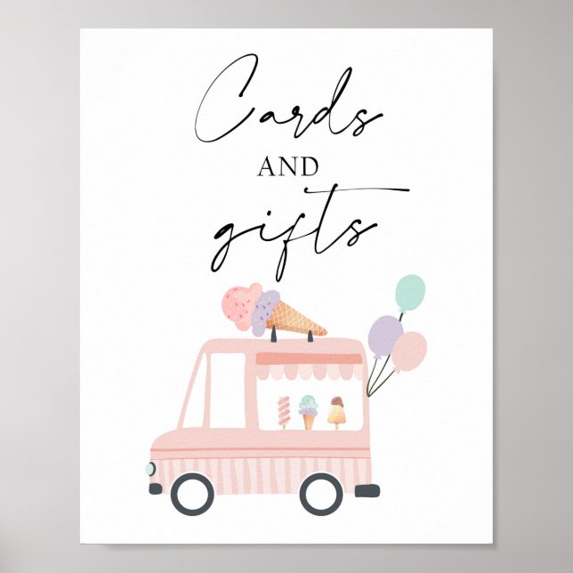 Cards and Gifts Ice Cream Truck Pink Girl Birthday Poster (Front)