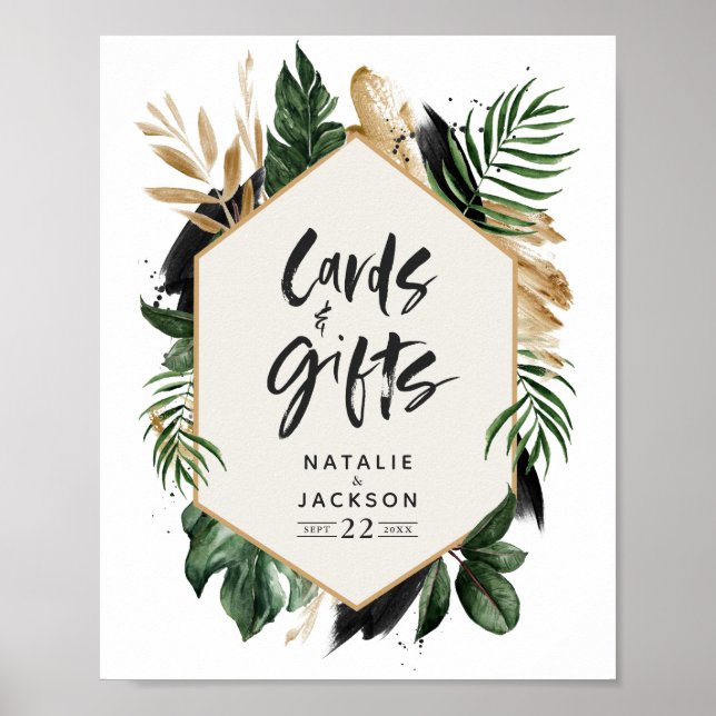 cards and gifts leafy tropical foliage wedding poster (Front)