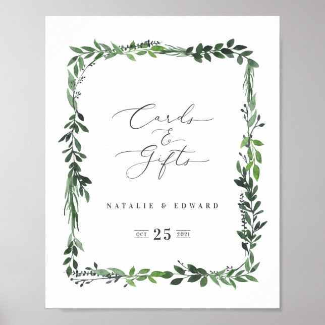 cards and gifts leafy watercolor wedding poster (Front)