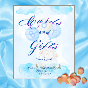 Cards and Gifts Little Blue Lamb Baby Shower Pedestal Sign