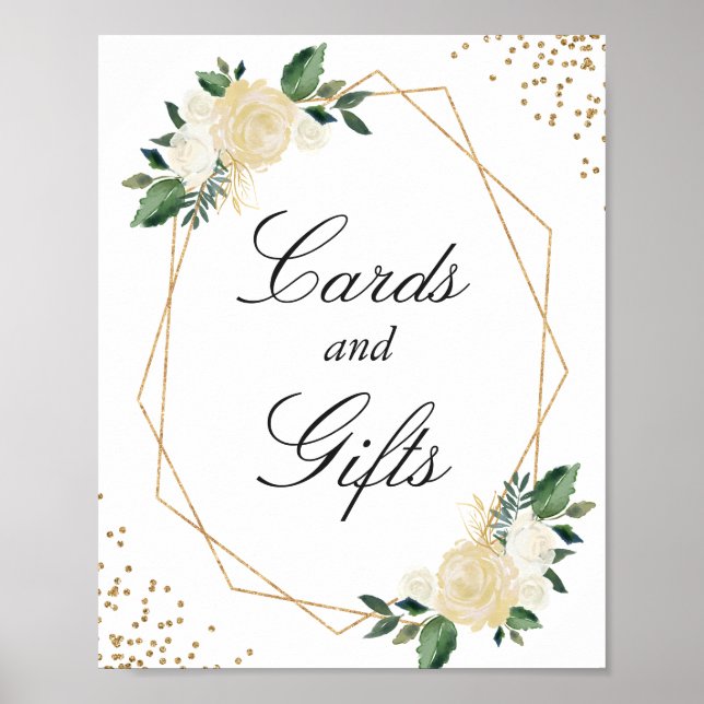 Cards and Gifts Modern Frame Gold Glitters Floral Poster (Front)