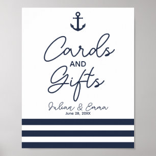 cards and gifts nautical wedding sign navy blue
