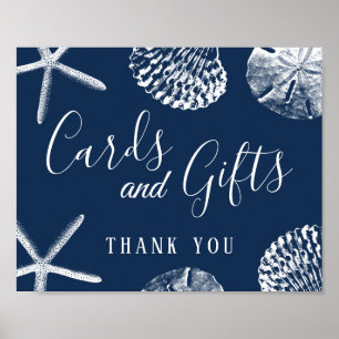 Cards and Gifts Navy Blue Seashells Beach Wedding Poster