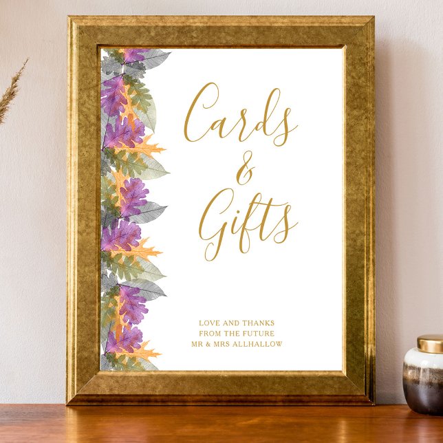 Cards and Gifts October Leaves Bridal Shower Poster (Autumn Leaves cards and gifts sign)