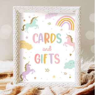 Cards and Gifts Pastel Rainbow Girl Birthday Party Poster
