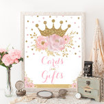 Cards and Gifts Princess Baby Girl Birthday Party Poster<br><div class="desc">This design features a sparkly royal crown in faux gold glitter decorated with soft watercolor blush peonies and sprinkles of confetti. Customise the sign with any wording you want!</div>