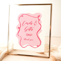 Cards and gifts Retro pink and red wavy