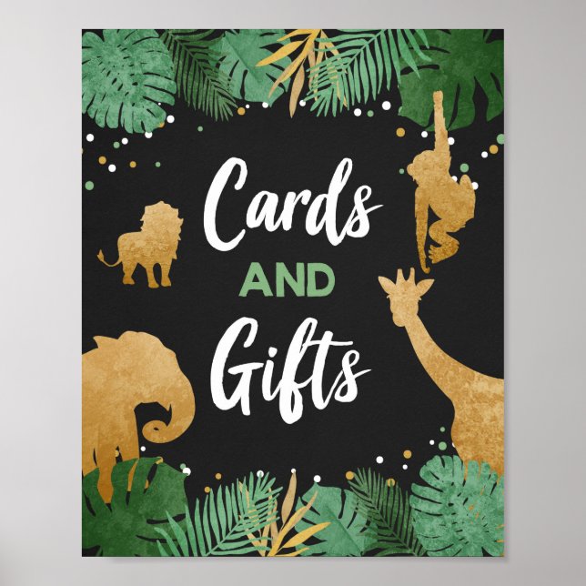 Cards and Gifts Safari Animals Gold Birthday Party Poster (Front)