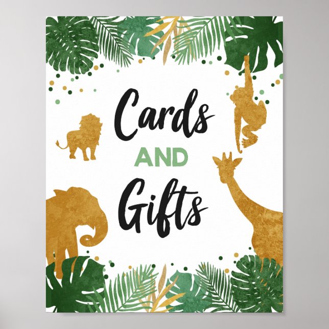 Cards and Gifts Safari Animals Gold Birthday Party Poster (Front)